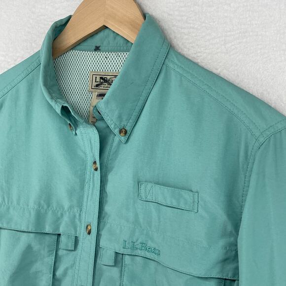 L.L. Bean Tops - LL BEAN Shirt Womens M Vented Camp Fishing Roll Tab Sleeve Hunting Mesh Green
